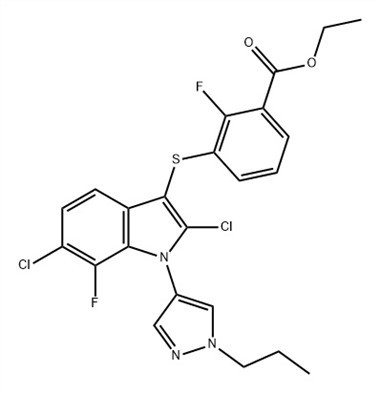 Axit benzoic, 3-[[2,6-diclo-7-fluoro-1-(1-propyl-1H-pyrazol-4-yl )-1H-indol-3-yl]thio]-2-fluoro-, Ethyl Ester (ACI) Số CAS: 1782070-79-4